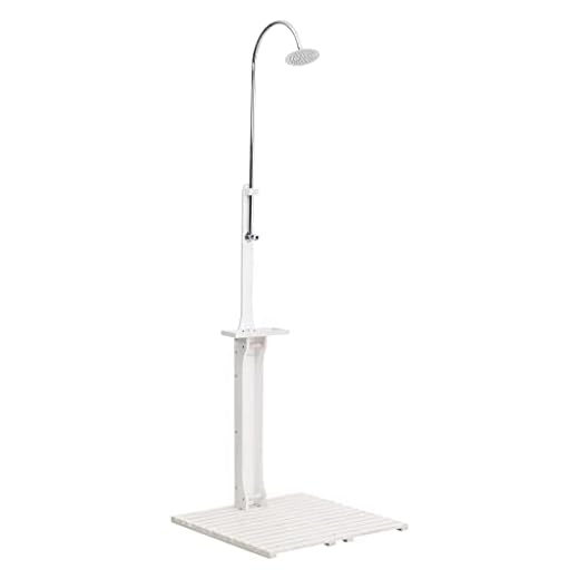 Vidaxl Ducha Para Jardín Plato Para Ducharse En El Exterior Patio Aire Libre Junto A La Piscina Aire Libre Alcachofa Regadera De Madera Blanca
