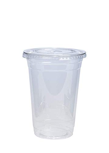 Comfy Package [100 Sets] 20 Oz. Crystal Clear Plastic Cups With Flat Lids #TOP1