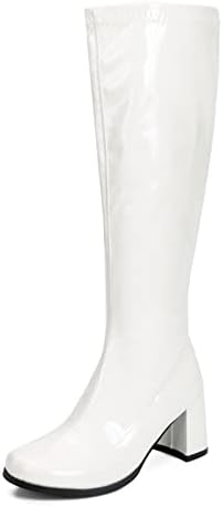 Women's Go Go Boots Over The Knee Block Heel Zipper Boot Disco Costumes Dress Shoes White-39(245/US8.5)