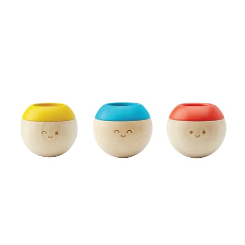 PlanToys Sensory Tumbling - Baby Toys with 3 Wooden Tumblers for Perceptual and Motor Skill Development