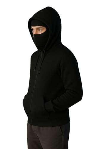 Image of JUGULAR Men's Cotton Solid Hooded Neck Full Sleeve with Mask Sweatshirt