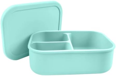 Dreamroo Reusable 3 Compartment Silicone Bento Box Lunch Container for Adults and Kids - Microwave, Dishwasher and Freezer Safe - Perfect for Work, School, Picnics and On-the-Go Meals