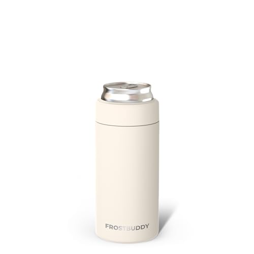 Frost Buddy Universal Mini Can Cooler  Fits 12oz Slim & 7.5oz Mini Cans  Vacuum Insulated Stainless Steel  Keeps Beverages Cold or Hot  Compact, Travel & Cup Holder Friendly
