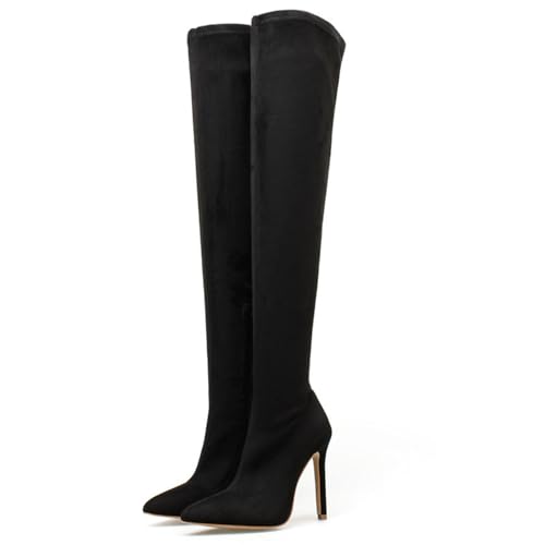 Bottes grande taille hautes aux genoux extensibles pour mollets larges