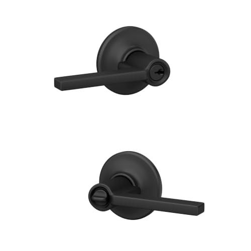 Image of SCHLAGE Latitude Keyed Entry Door Handle, Reversible, Matte Black | Keyed entry lever door handle with turn-button lock, Easy to install, Certified security & durability, Universal fit, 2 keys