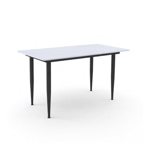 Image of Eclipse Six Seater Faux Marble Dining Set | 15mm Sintered Stone Dining Table | Upholstered Metal Chairs | Snow White (DIY Assembly)