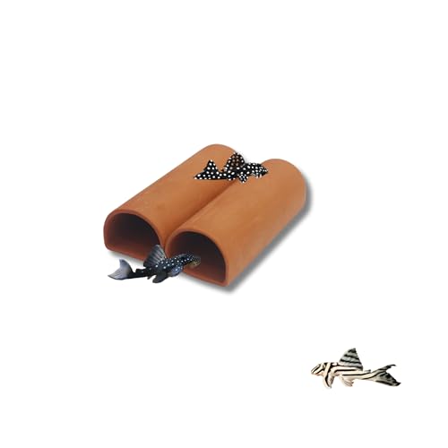 2 Small D-Shaped plecos Fish Caves Hide Away Caves for Plecos Angelfish Cichlids and More (Plecos Cave) Dark Red
