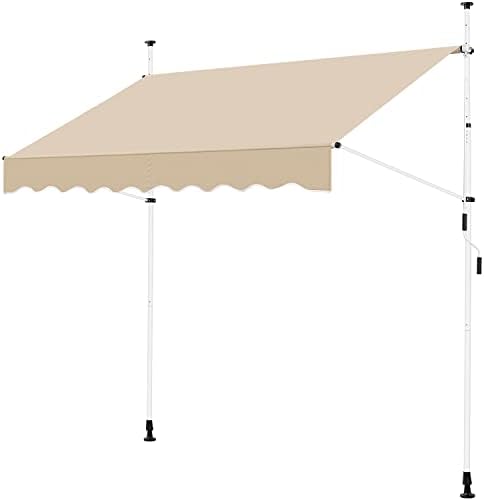costoffs Manual Adjustable Awning, Retractable Canopy Telescopic Shelter with Crank Handle, Rain Sun Shade for Patio/Gazebo/Garden/Restaurant/Cafe, Beige, 2.5m x 1.2m
