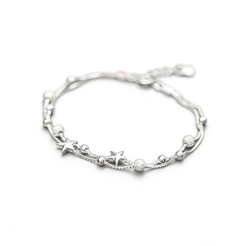 PRETTYLE Bracelet en Argent 925, Bracelet Femme Étoile de Mer, Bijou Petite Boule Double Bracelet Étoile à Cinq Branches,bracelet en argent s925