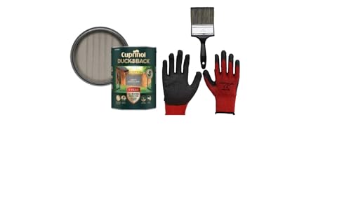 FAB INT PRODUCTS Cuprinol Ducksback 5 Year Waterproof for Sheds and Fences, 5L, Include Glove L, 4"Brush, (Misty Heathland)