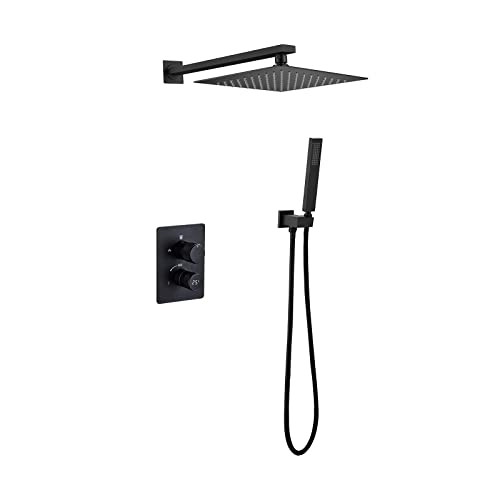 Genérico Sistema de Juego de Grifo de Ducha de Pared, Juego de Grifo de Ducha con Pantalla Digital con Ducha de Mano de latón y Cabezal de Ducha Tipo Lluvia Negro Mate Una tecnología Avanzada de inye