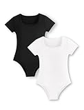 EXARUS Girls Bodysuit Casual Short Sleeve Scoop Neck Tee T Shirt Kids Solid Tops Leotards 2 Pack Black White 12Y