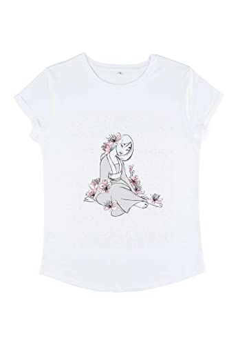 Disney Mulan Floral-Camiseta de Manga Larga para Mujer, Blanco, XL