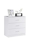 HODEDAH 3 Drawer Wood Dresser for Bedroom, Chest of Drawers with Metal Rails for Support when Storing Clothing, White