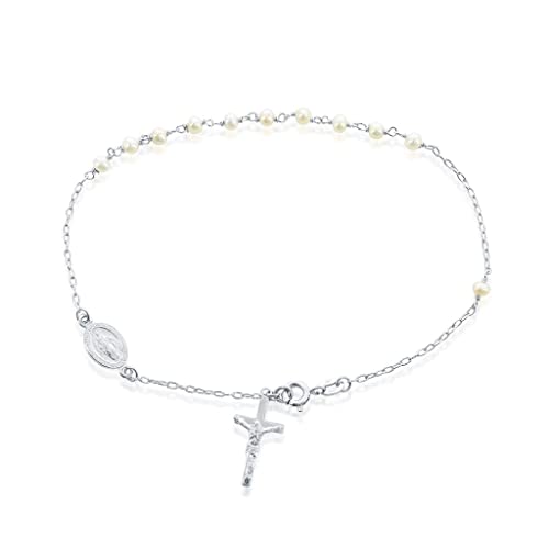Freshwater Pearl With Religious Rosary 9+1” Beaded Anklet Bracelet | Sterling Silver Jewelry For Women Or Teens #TOP25