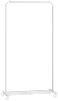 SONGMICS Clothes Rack, Clothes Rail on Wheels, Metal Clothing rail for Bedroom, 74 cm Long Hanging Rail, with Storage Shelf, 2 Lockable Wheels, 35 kg Load Capacity, White HSR130W01