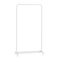 SONGMICS Stand Appendiabiti con Ruote, Appendiabiti Largo 74 cm, con Ripiano a Rete Fitta, Regge fino a 35 kg, 2 Ruote con Freno, Struttura in Metallo, Bianco HSR130W01