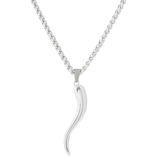 Beebeecraft 1 Box Italian Horn Necklace 304 Stainless Steel Silver Horn Necklaces Cornicello Lucky Amulet Pendant for Women Men Jewellery Gift