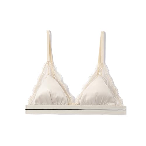 Satin Triangle Bralette，Comfort Wireless Lace Bralette with Removable Padding for A-B Cup