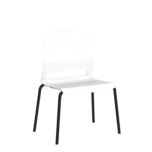 Image of White Stackable Chairs Set of 4, Modern Office Guest Chair Wide Seat, Stackable Dining Chairs, Plastic Chair for Conference Room, Living Room, Waiting Area, Classroom.