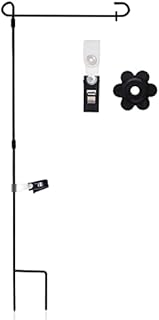 Anley Wrought Iron Garden Flag Stand - Upgraded Version Reinforced Garden Flag Pole Holder - Weather Resistant & Easy Assemble & Black Matte Coating - FREE Flag Stopper & Alligator Clip - H38 x W15