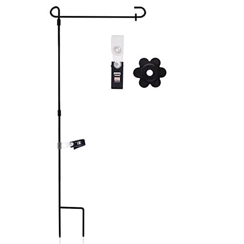 Anley Porte-Drapeau de Jardin en Fer forgé Support amélioré pour Poteau de Drapeau de Jardin en Version renforcée - Résistant aux intempéries et Facile à Assembler et revêtement Noir Mat Cover