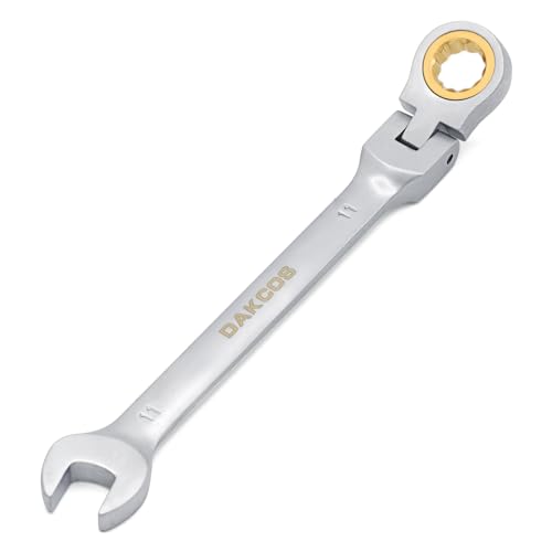 DAKCOS 11mm Flexible Head Spanner Dual Heads Ratchet Combination Wrench Spanner Chrome Vanadium Steel