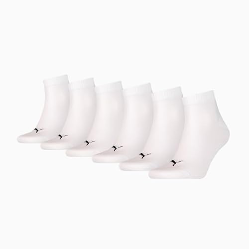 PUMA Unisex Adult's Elements Quarter Socks (6 Pack), White, US 7-9