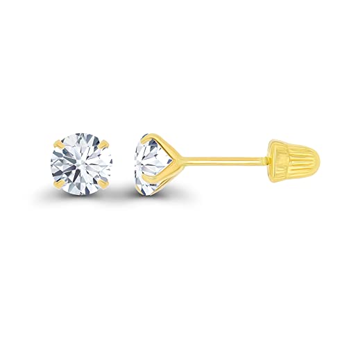 Solid 14K Yellow Gold 4mm Round Created White Sapphire April Birthstone Solitaire Ball Screw Back Stud Earring by DECADENCE - Used condition - US$69.79