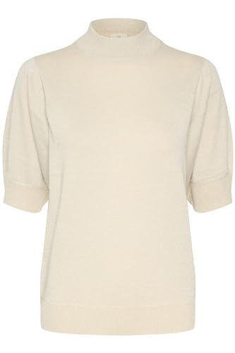 KAFFE Strickpullover KAregina Damen Strickpullover Glitzer Pullover Kurzarm Rollkragenpullover Pulli Sand Dollar S
