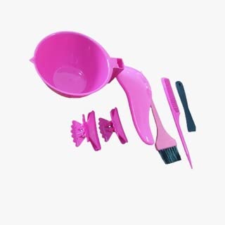 Kit Tigela Coloração, Química Cumbuca + Pincel, Pente e Escova Magica Largo Tintura (Rosa)
