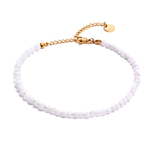 Tobillera de piedra natural auténtica con plata de ley 925 o cierre dorado - Perlas facetadas - Tobillera con certificado de autenticidad - Bergerlin, Perla Cover