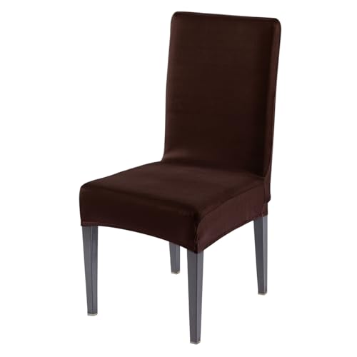 Image of HOKIPO 'SereneSolids' Stretchable 140 GSM Dining Chair Cover, Fully Covered - Set of 1, Coffee (AR-6246-CFE)