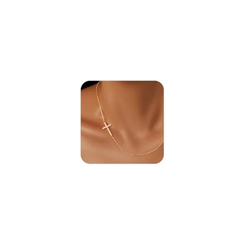 Poxtex Gold Sideways Cross Necklace for Women Girls Trendy Fashion Cubic Zirconia Necklace for Women Simple 14K Gold Plated Jewelry Diamond Cross Pendant Necklace Gifts for Christmas Mothers Day