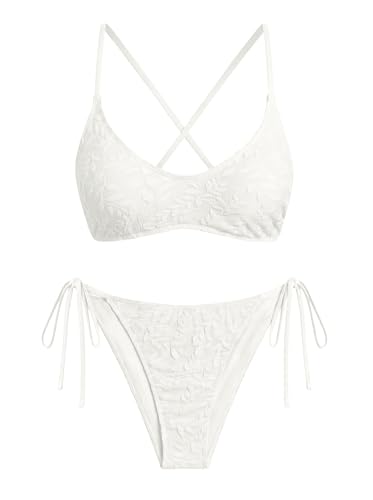 Image of ZAFUL Women's Tie Back Padded High Cut Bralette Bikini Set Two Piece Swimsuit