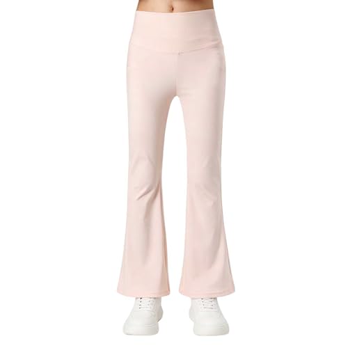 Flare Legging Pants for Girls High Waist Bell Button Tummy Control Comfy Breathable Full Length Yoga Pants 3-15Y Pink