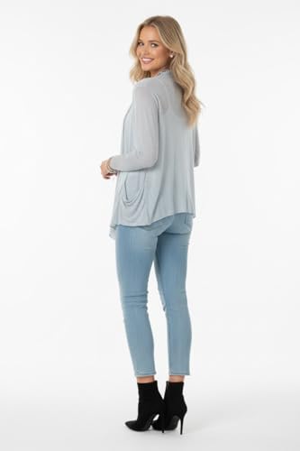 Image of ToBeInStyle Womens Open Front Long Sleeve Lightweight Asymmetrical Draped Cardigan with Side Pockets