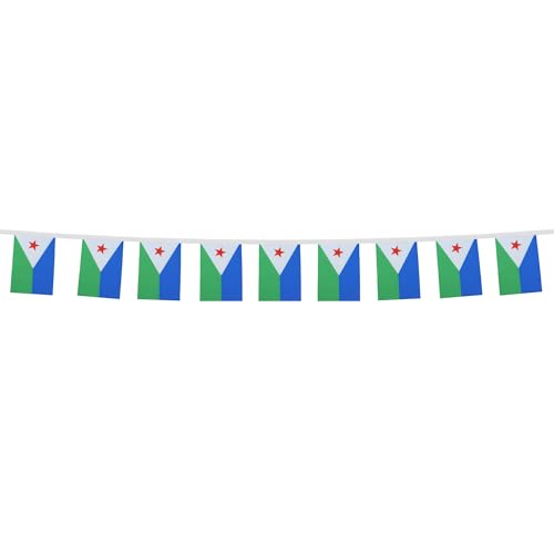 Image of AZ FLAG Djibouti 6 meters BUNTING Flag 20 flags 9'' x 6'' - Djiboutian STRING flags 15 x 21 cm