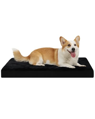 Image of KSIIA Orthopedic Dog Bed for Medium Dogs with Waterproof Lining,Black,29x18 | Deluxe Soft Plush Dog Crate Bed, Washable Pet Mat with Removable Cover & Egg Crate Foam for Medium Dogs Sleeping & Relaxing