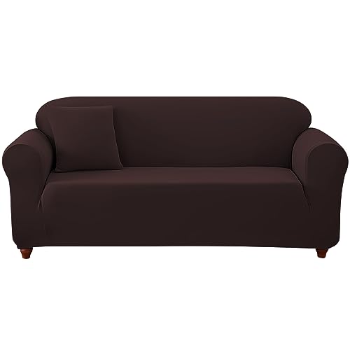 WOWTOY Sofa Covers High Stretch 1 2 3 4 Seater Sofa Slipcover Chair Loveseat Couch Cover for Dogs Pets Cats Stretch Elastic Sofa Cover for Living Room Furniture Protector (Brown, 3 Seater)