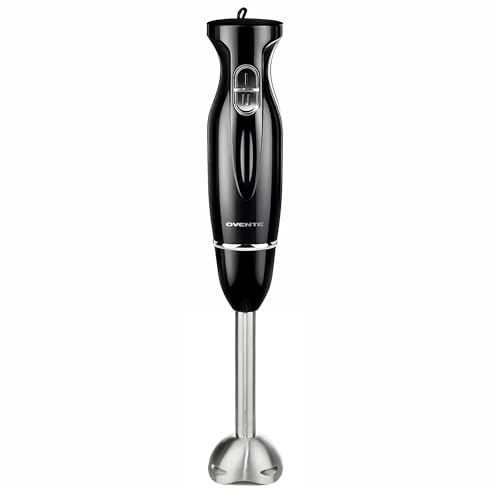 OVENTE Immersion Hand Blender, 300W Corded Electric Handheld Stick Mixer with 2 Mixing Speeds and Stainless Steel Blades for Smoothies, Purees & Baby Food, Black HS560B