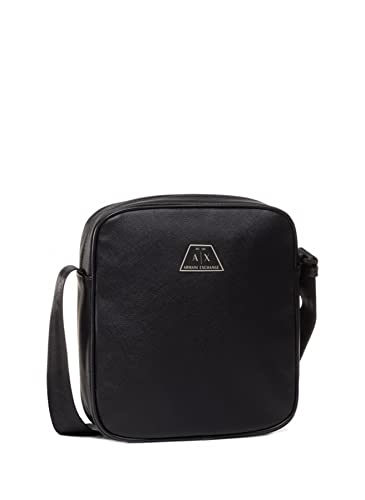 Armani Exchange Zip Top Reporter - Borsa Messenger Uomo, Nero (Nero Black), 22.5X5.5X19 Cm (B X H T)