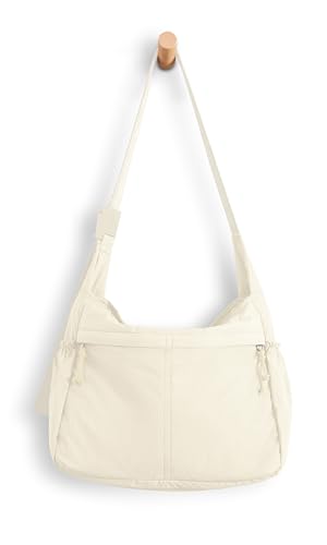 ODODOS 20L Crossbody Tote Bag Large Capacity Lightweight Hobo Shoulder Sling Bags for Gym Shopping Beach Travel, Ivory