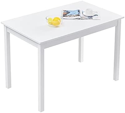 OFCASA Modern Dining Table White Wooden Rectangle Home Kitchen Table 4-6 Seater for Dining Room Kitchen Restaurant 115cm