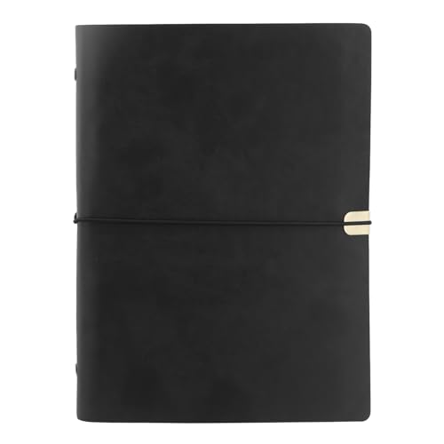 PU Leder Notizbuch A5, Vintage Notizbuch Nachfüllbar, Notizbuch A5 Liniert Leder 80 Seiten, 6-Ring A5 Notizbuch Refillable Binder für Notizen, Planung, Studium (Schwarz)
