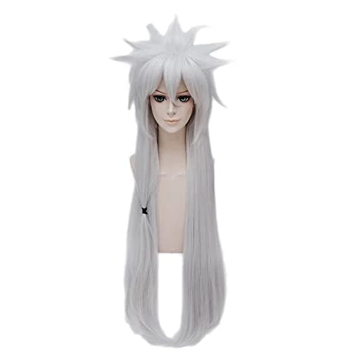 Jiraiya Wig Long Silver Heat Resistant Sythentic Hair Halloween Party Costume Wigs + Wig Cap, OneSize, As show