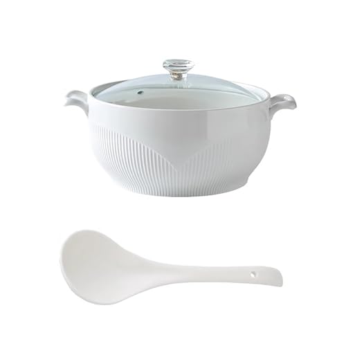 NNYCC Soup Tureen with Glass Lid and Spoon,Porcelain Soup Bowl for Kitchen Table Serving,White,S