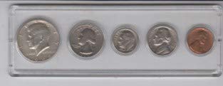 1966 Birth Year Coin Set (5) Coins Silver Half Dollar, Quarter, Dime, Nickel, and Cent - All Dated 1966 and Encased In a Plastic Display Holder XF-AU