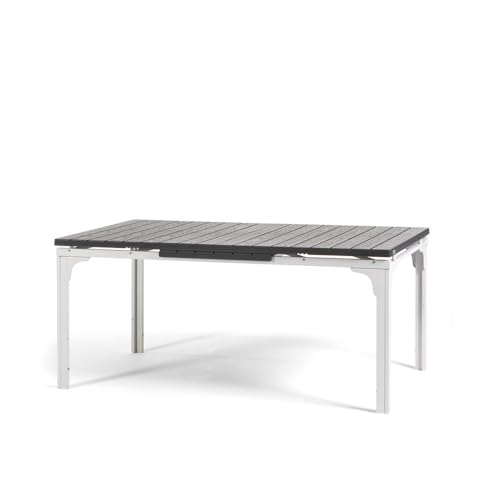 SIEDITI FUORI E DENTRO Tavolo da esterno/giardino allungabile 180/240x90 cm con gambe in acciaio e top in polietilene effetto legno, fino a 10 persone Thomas XL (Bianco/Ardesia)