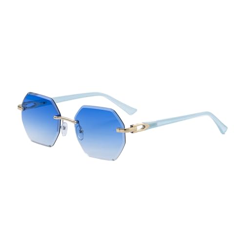 Image of MUTYNE Rimless Sunglasses For Women Men, Polygonal Design, Double Beam Retro Driving Sun Protection Uv400(C6)
